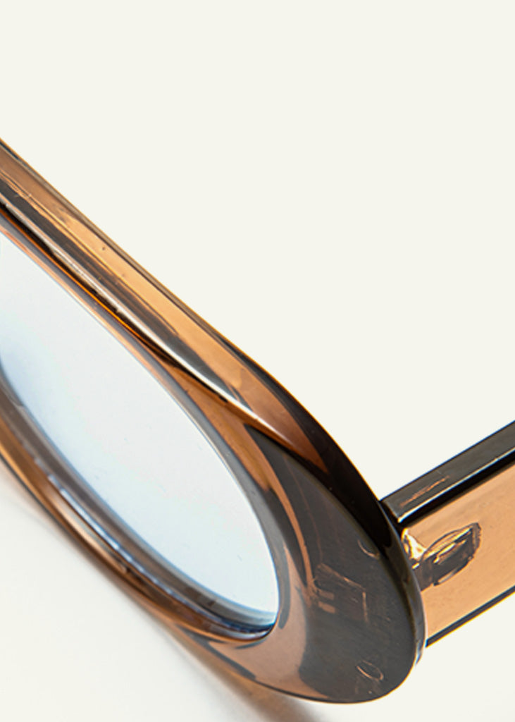 sybaria; sybaria sunglasses; SOLFERINO sunglasses (MOCHA & SKY BLUE); Rounded & Aviator; Rounded & Aviator luxury; premium unisex eyewear; ultra-light polycarbonate eyewear; sky blue UV400 lenses; high-fashion eyewear; chromotherapy eyewear;