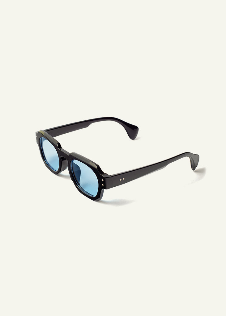 sybaria; sybaria sunglasses; VERCELLI sunglasses (BLACK & SKY BLUE); Wayfarer & Geometric; Wayfarer & Geometric luxury; premium unisex eyewear; ultra-light polycarbonate eyewear; sky blue UV400 lenses; high-fashion eyewear; chromotherapy eyewear;