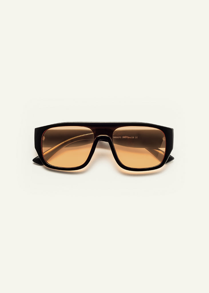 sybaria; sybaria sunglasses; BESANA sunglasses (BLACK & MANGO); Oversized; Oversized luxury; premium unisex eyewear; ultralight polycarbonate eyewear; Mango UV400 lenses; high fashion eyewear; chromotherapy eyewear;