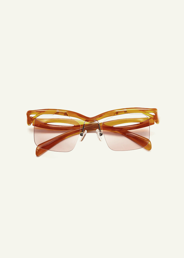 sybaria; sybaria sunglasses; CONCILIAZIONE SQUARE sunglasses (TANGERINE & HAZELNUT); Squared; Squared luxury; premium unisex eyewear; ultralight polycarbonate eyewear; Hazelnut UV400 lenses; high fashion eyewear; chromotherapy eyewear;