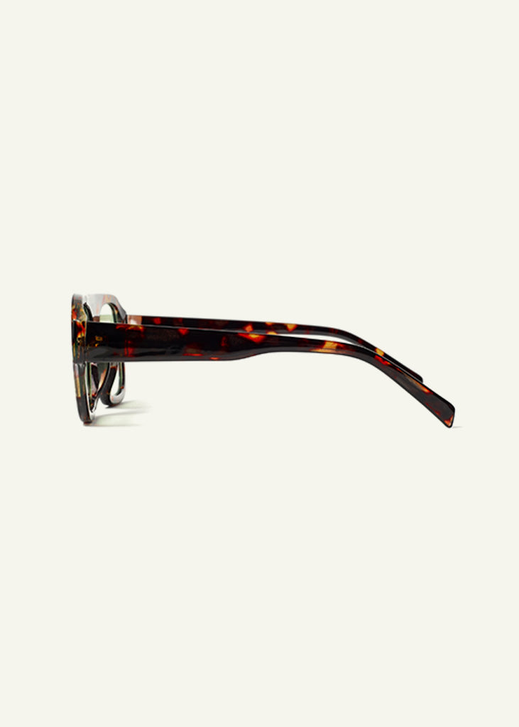 sybaria; sybaria sunglasses; CROCETTA sunglasses (HAVANA & GREEN); Squared; Squared luxury; premium unisex eyewear; ultralight polycarbonate eyewear; Green UV400 lenses; high fashion eyewear; chromotherapy eyewear;
