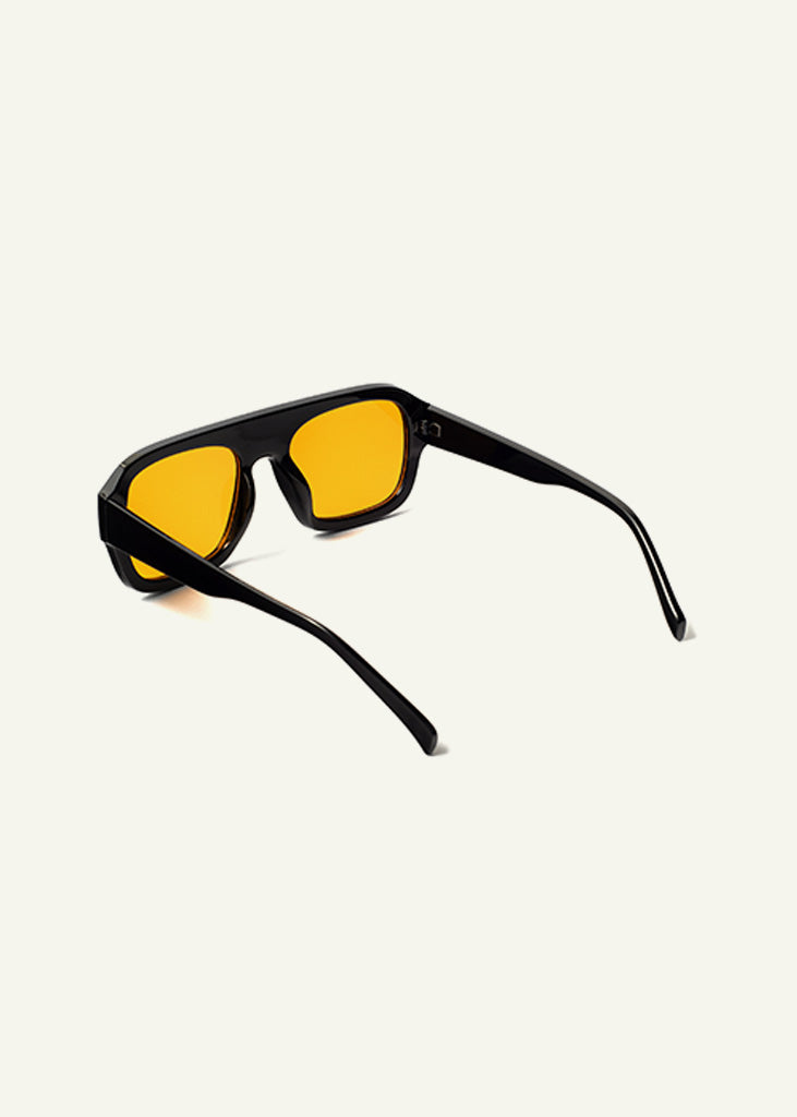 sybaria; sybaria sunglasses; CROCETTA sunglasses (BLACK & TANGERINE); Squared; Squared luxury; premium unisex eyewear; ultralight polycarbonate eyewear; Tangerine UV400 lenses; high fashion eyewear; chromotherapy eyewear;