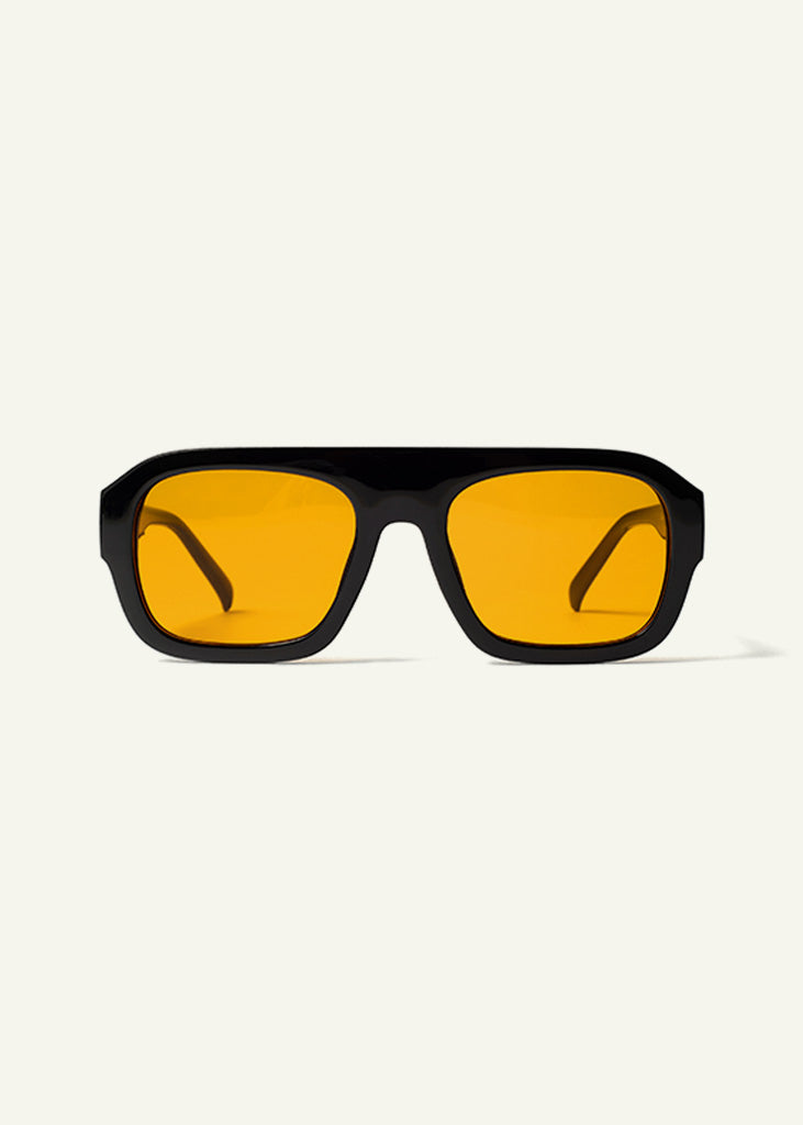 sybaria; sybaria sunglasses; CROCETTA sunglasses (BLACK & TANGERINE); Squared; Squared luxury; premium unisex eyewear; ultralight polycarbonate eyewear; Tangerine UV400 lenses; high fashion eyewear; chromotherapy eyewear;
