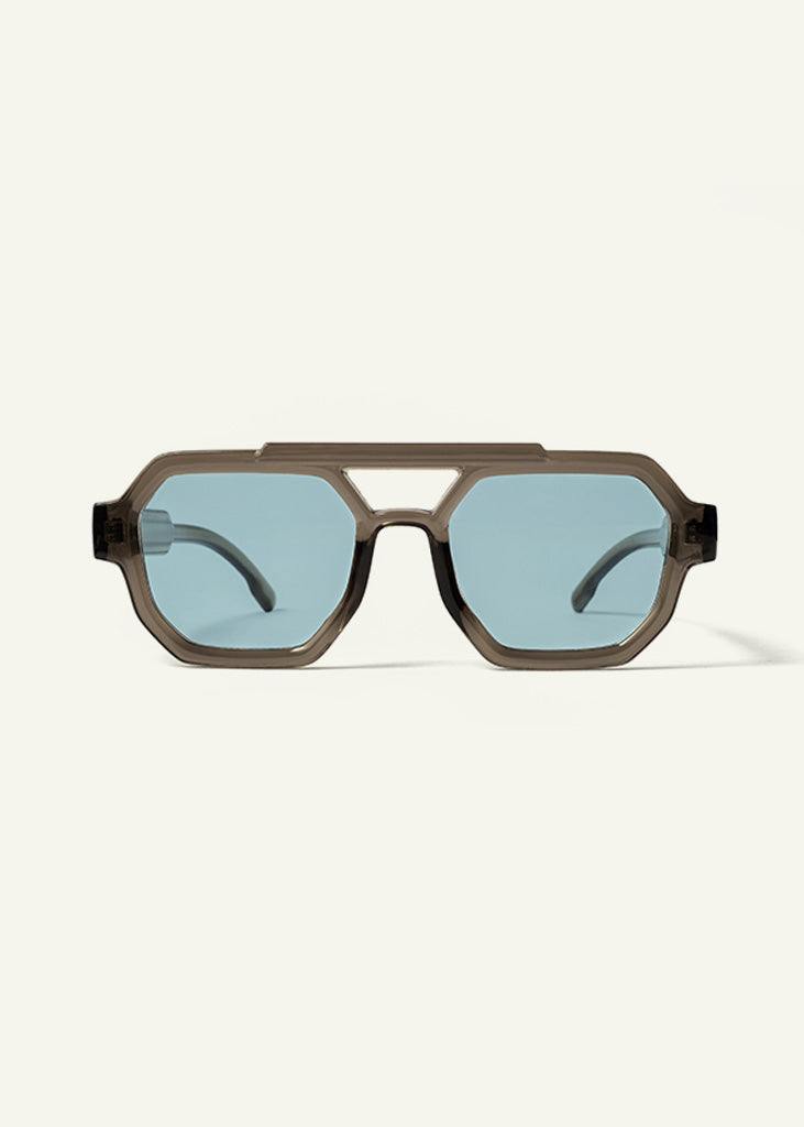 sybaria; sybaria sunglasses; LUGANO sunglasses (GRAY & LIGHTBLUE); Aviator Geometric; Aviator Geometric luxury; premium unisex eyewear; ultralight polycarbonate eyewear; Lightblue UV400 lenses; high fashion eyewear; chromotherapy eyewear;