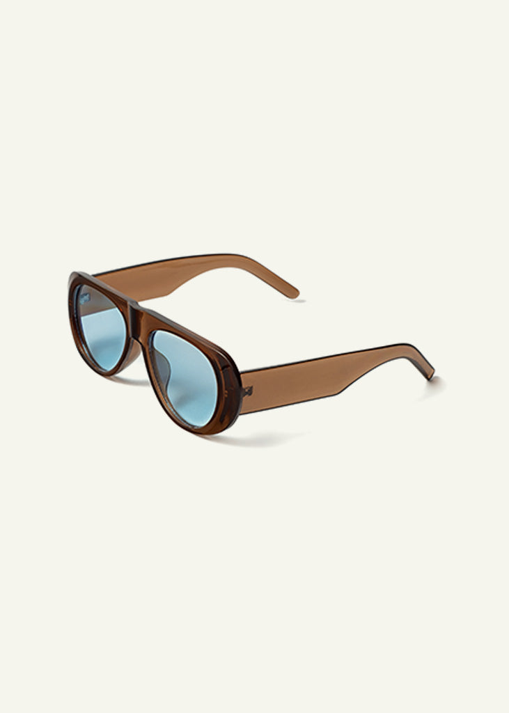 sybaria; sybaria sunglasses; SOLFERINO sunglasses (MOCHA & SKY BLUE); Rounded & Aviator; Rounded & Aviator luxury; premium unisex eyewear; ultra-light polycarbonate eyewear; sky blue UV400 lenses; high-fashion eyewear; chromotherapy eyewear;