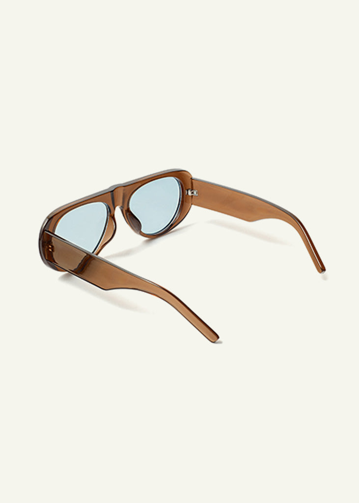 sybaria; sybaria sunglasses; SOLFERINO sunglasses (MOCHA & SKY BLUE); Rounded & Aviator; Rounded & Aviator luxury; premium unisex eyewear; ultra-light polycarbonate eyewear; sky blue UV400 lenses; high-fashion eyewear; chromotherapy eyewear;
